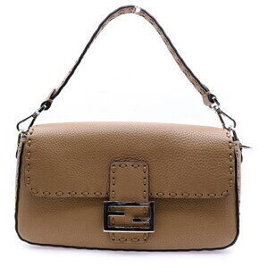 FENDI Mamma Bucket Selleria Leather Handbag Shoulder Bag Beige